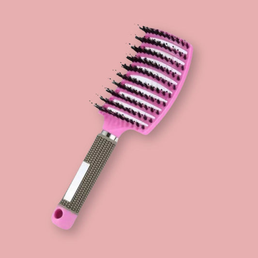 Flexoria Ergonomic Detangling Hair Brush - Flexible Bristle Paddle Brush for Wet and Dry Hair - Pink